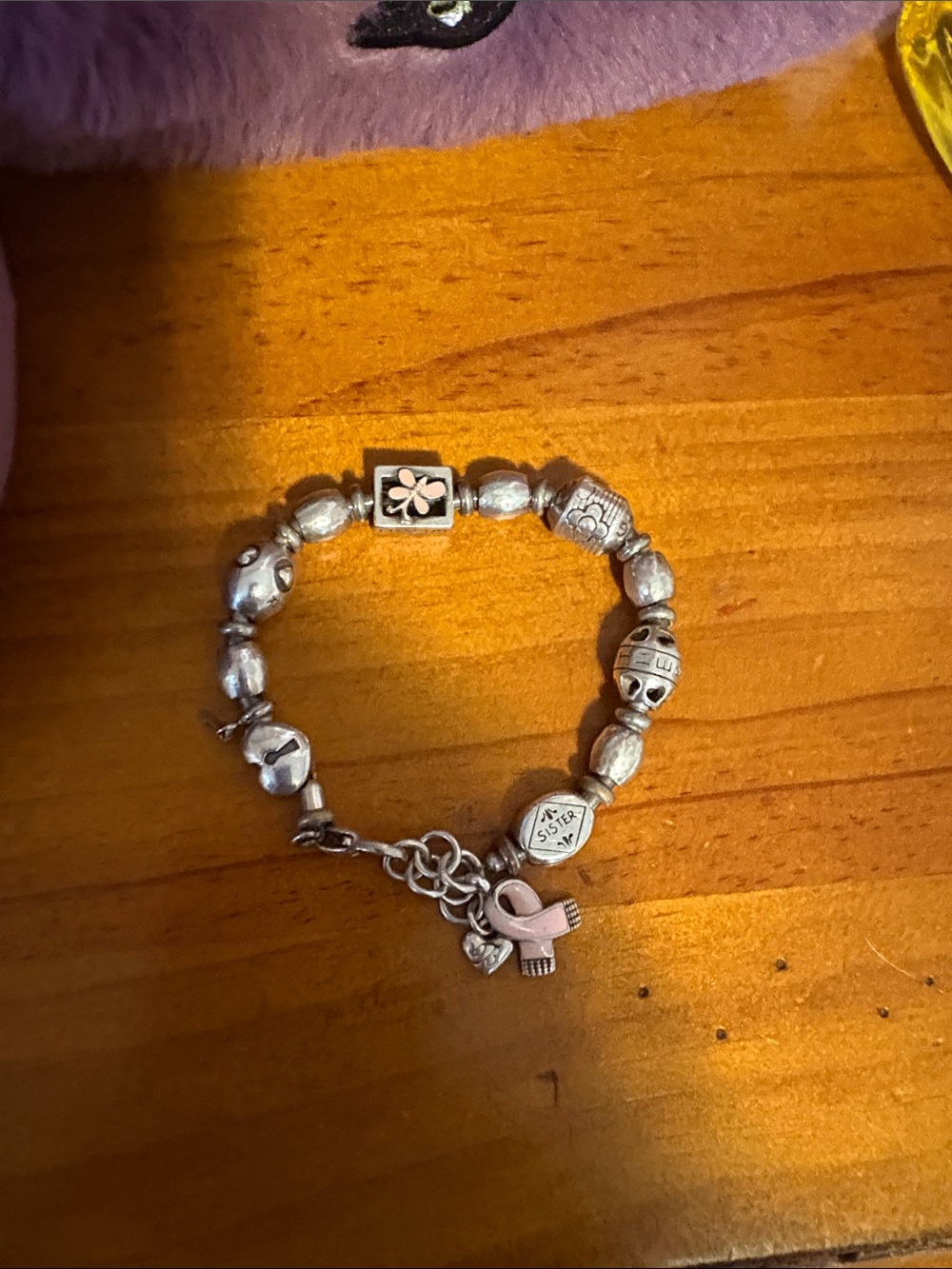 Silver Brighton  Charm Bracelet with Pink Ribbon Charm